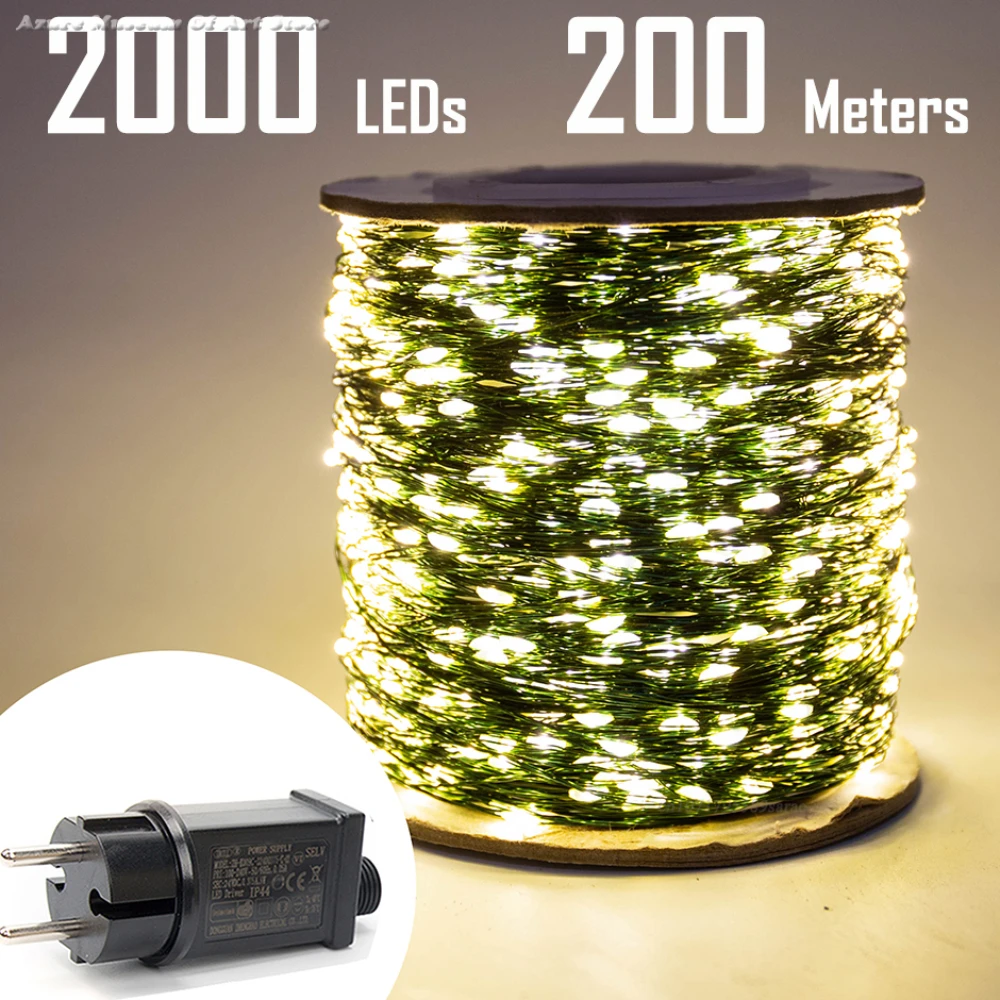 

200M Green Wire Outdoor LED String lights Holiday Outdoor Waterproof Fairy Garland Lamp For Christmas Wedding Party Decoration