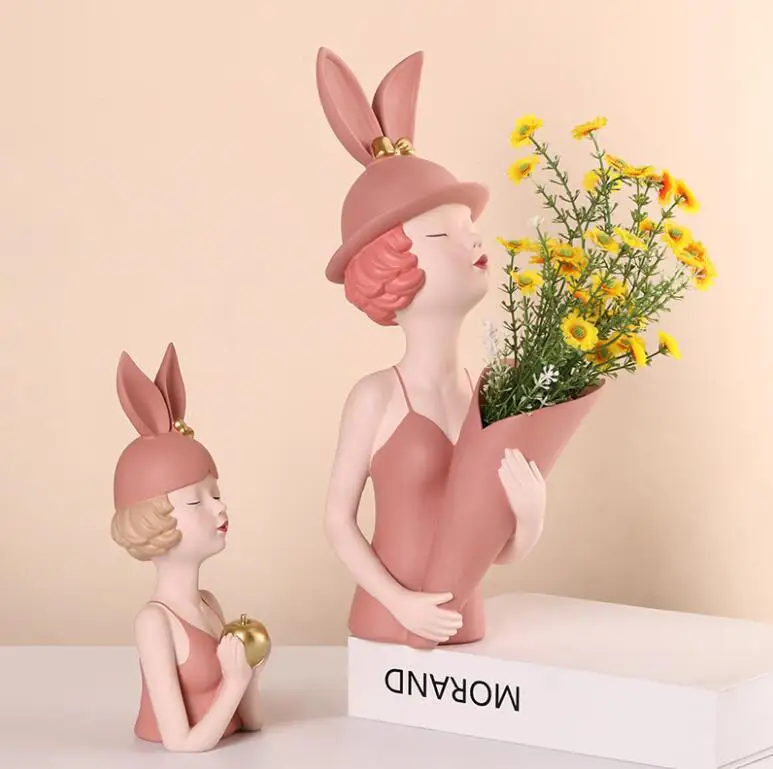 

Modern Holding Apple Vase Girls Resin Decoration Home Livingroom Desktop Sculpture Crafts Bookcase Cabinet Furnishings Ornaments