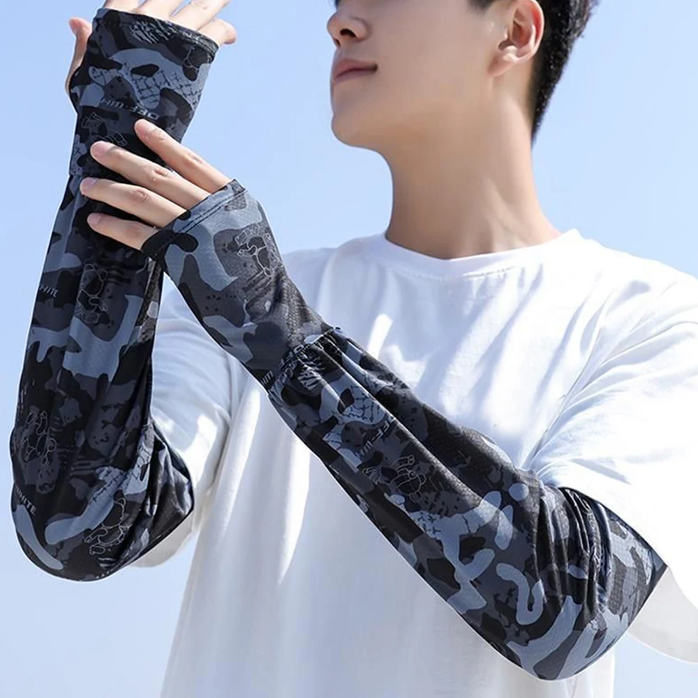 Arm Covers Arm Sleeves Ice Silk Sleeve Sun Protection Cuffs Cycling Warmer Half Finger Gloves UV Protection Sports Outdoor