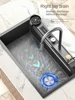 Modern Waterfall Kitchen Sink Embossed Honeycomb Stainless Steel Large Single Slot Vegetable Washing Basin Dishwashing Pool 4