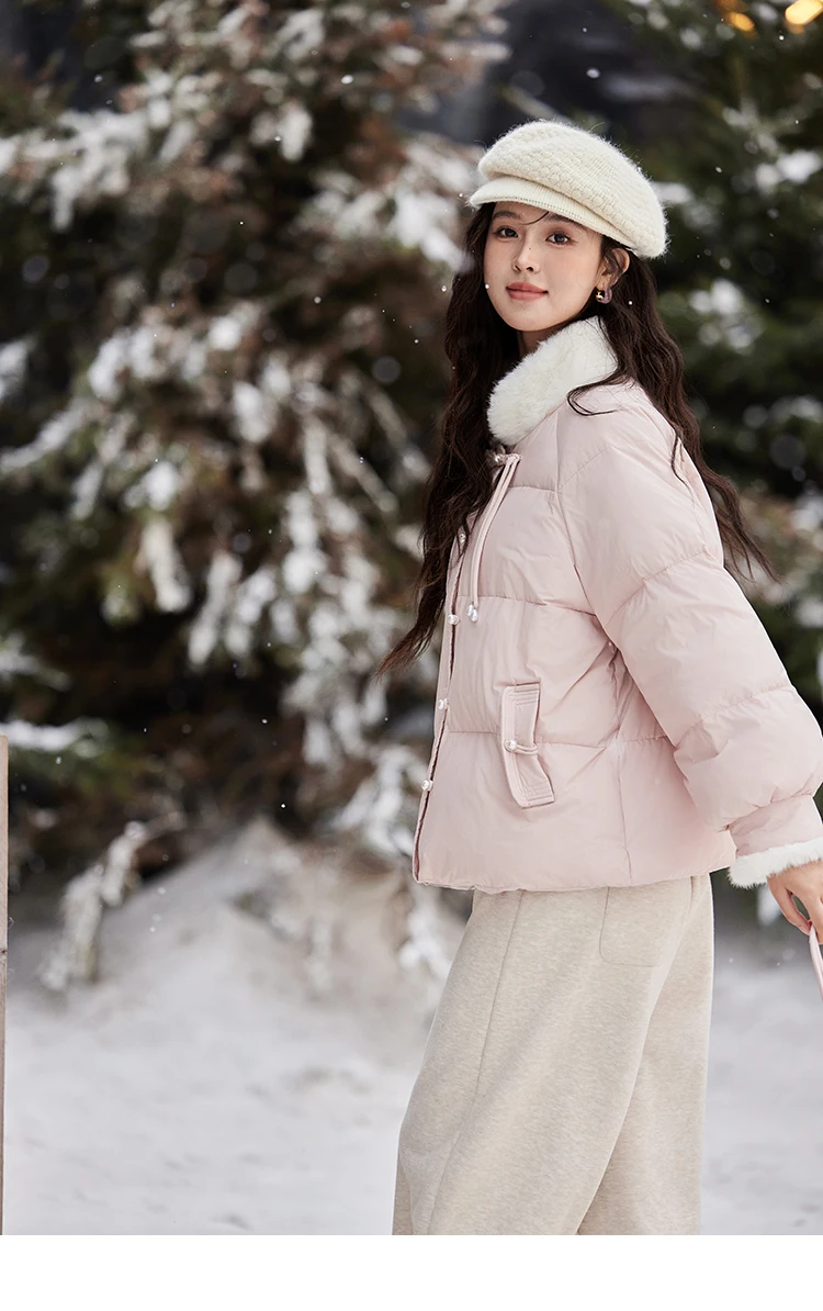 MISHOW Fur Collar Thick Women's Winter Down Jacket Spliced Pearl Single Breasted Pocket Duck Down Coats Office Lady MXD59Y0060