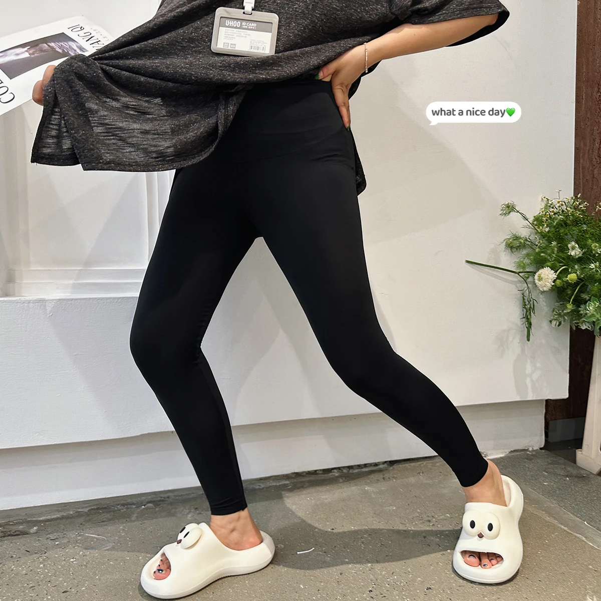 2024 여름 새 스타일 한국어 버전 높은 얇은 슬리밍 빈티지 컬러 우유 피부 강화 여성 유행 Bottoming 바지