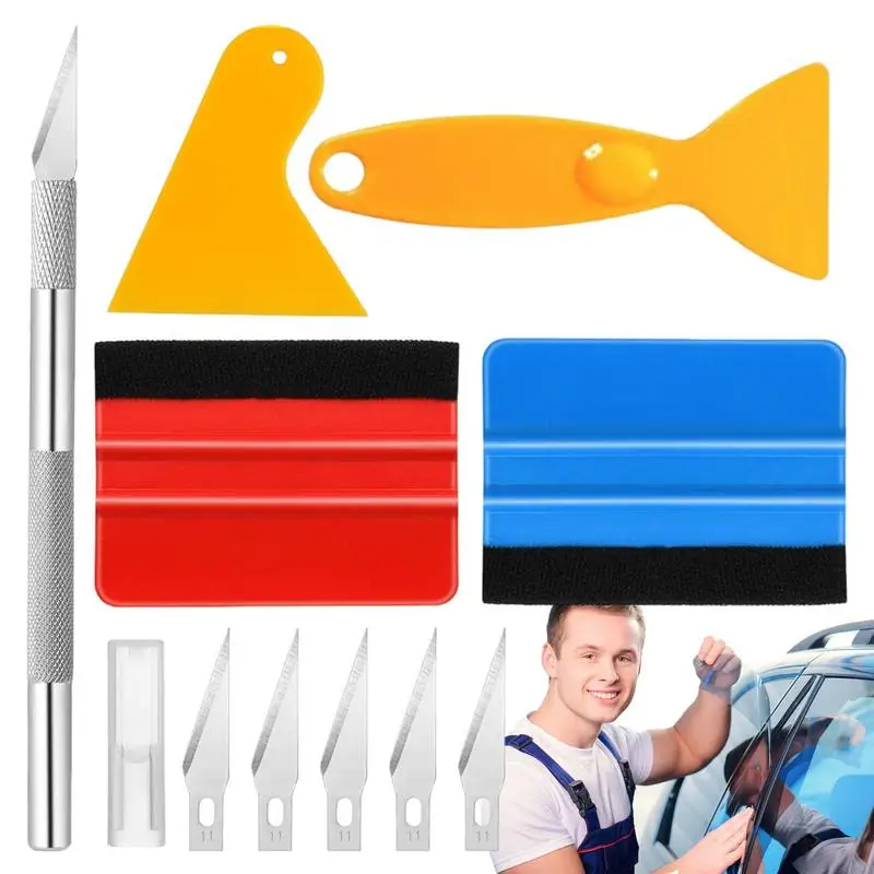 

10PCS Auto Window Film Kit Squeegee Film Scrapers Wrapping Tools Kit Professional Vehicle Glass Safety Film Installing Supplies