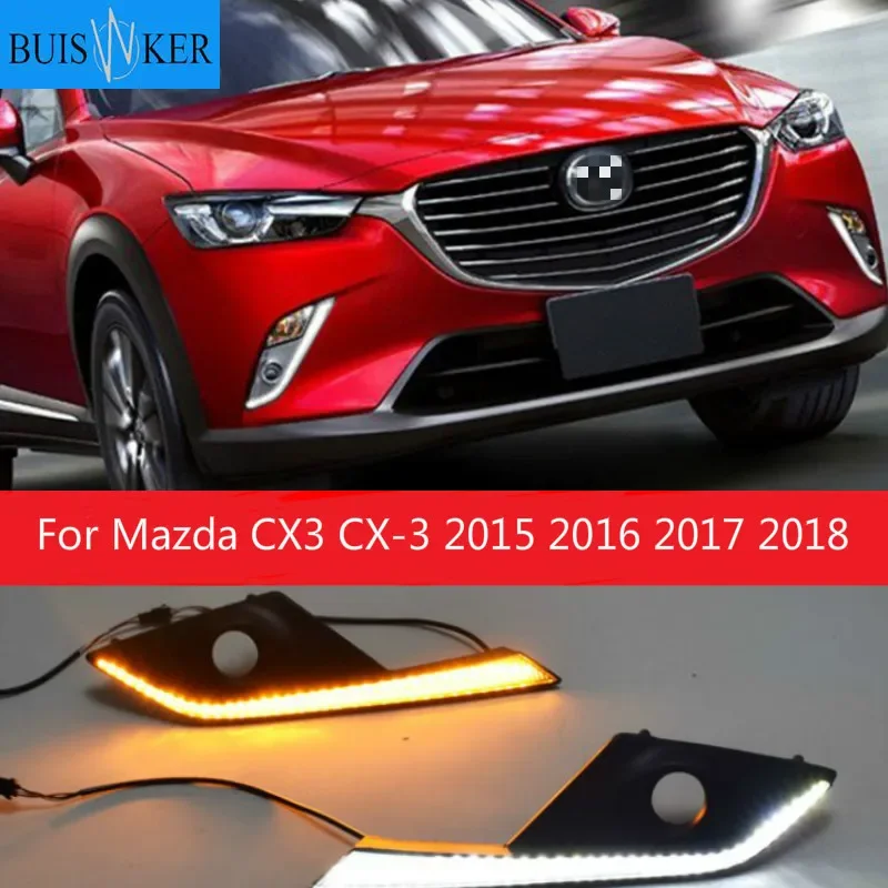 

Светодиодный дневных ходовых огней Mazda CX3 CX-3, 2015, 2016, 2017, 2018, DRL, противотумансветильник фары с желтым поворотным сигналом, 1 комплект