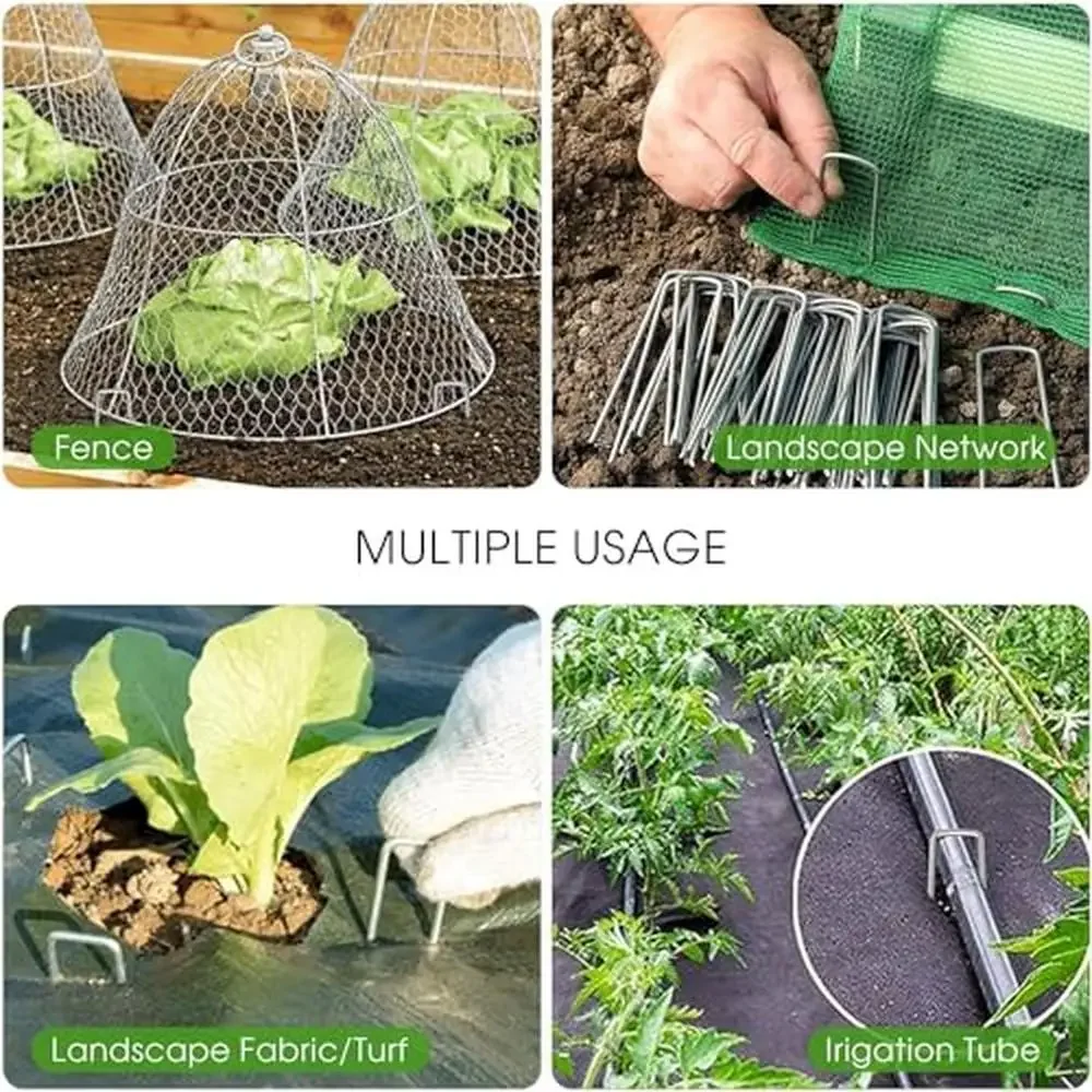 12-Inch Anti-Rust Galvanized Landscape Staples Stakes 50 PCS Secure Ground Cover and Gardening