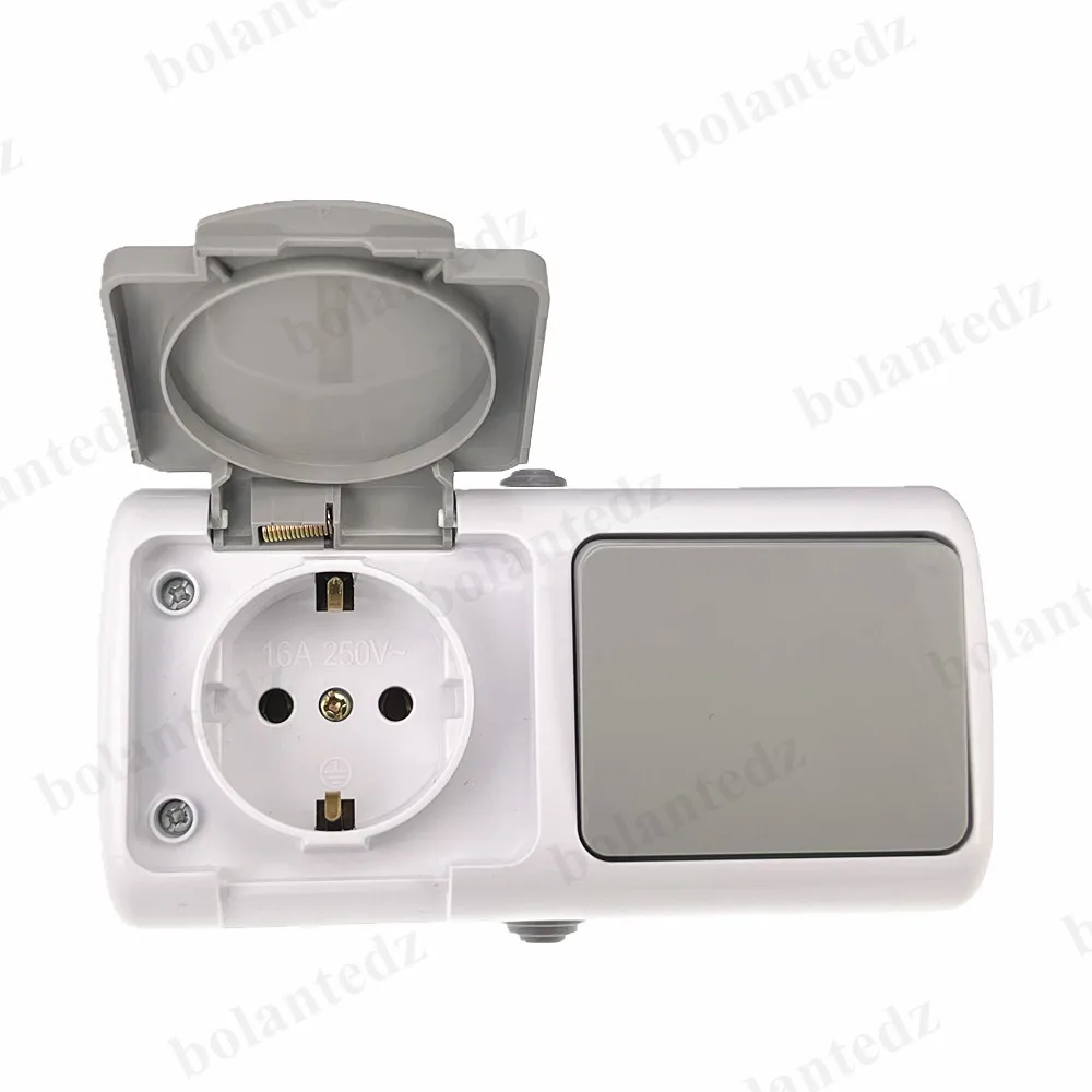 Waterproof Surface-Mount Dual Germany Schuko Socket with Earthing, IP54 Rated