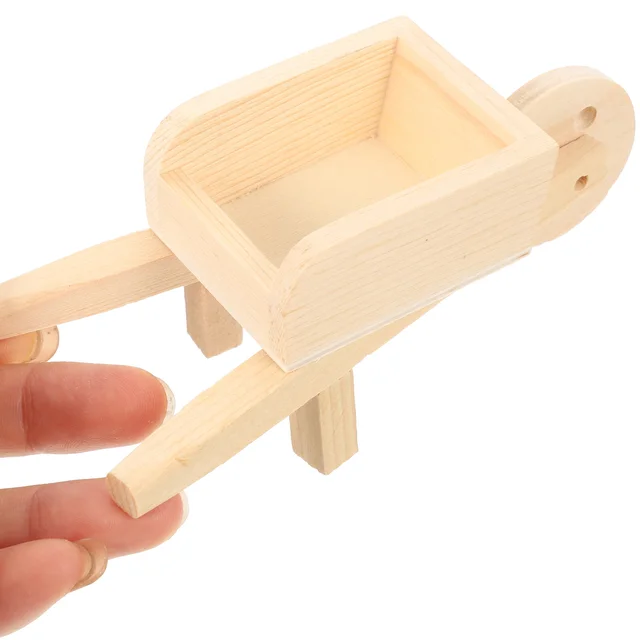 Mini Cart Wood Model Táj Díszítők Kerti Kocsi Modellek Miniatűr Talicska - Image 4