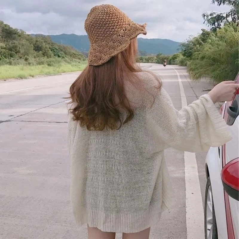 

Тонкий вязаный кардиган Vitange для женщин, свободный облегающий корейский Шелковый солнцезащитный костюм с длинными рукавами, воздухопроницаемая рубашка