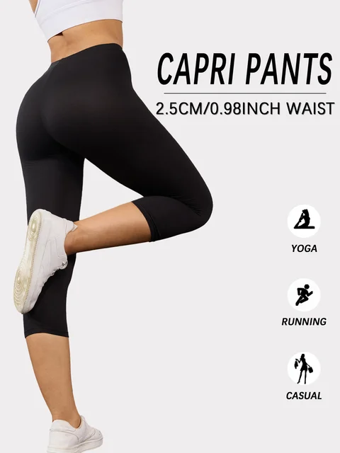 Women Athletic Capri Pants Super Soft No See Through Leggings for Workout Yoga Running 2
