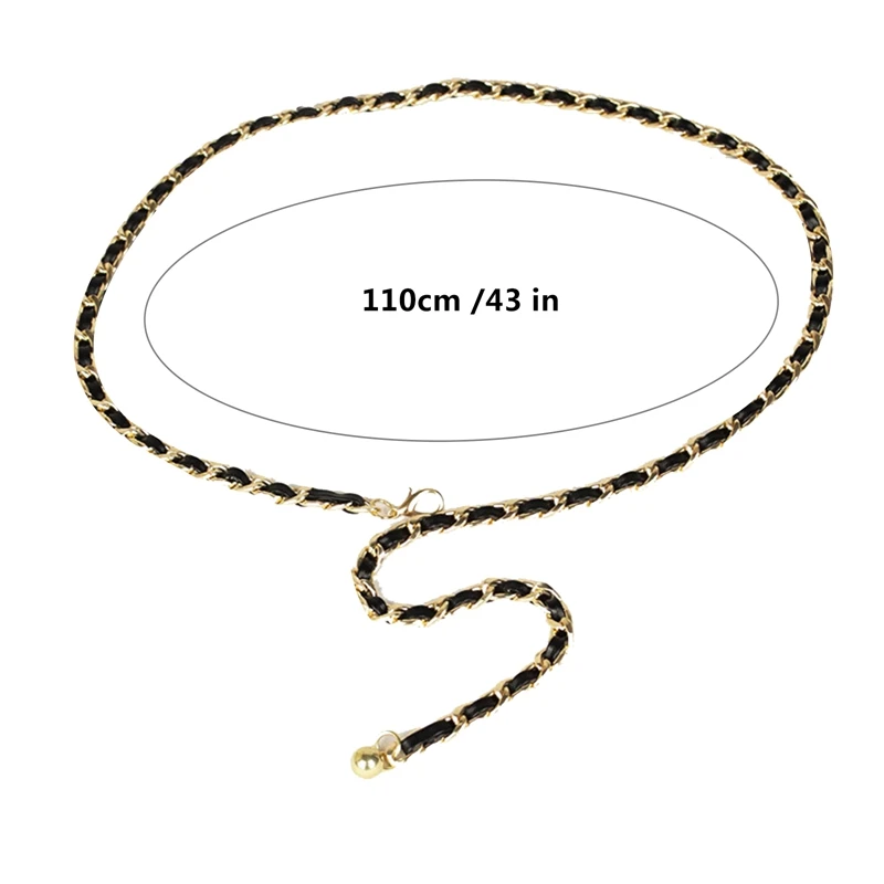 

Winkinlin Women Metal Chain Weave Belt Heart Bead Flower Pendant Waistband Dress Sweater Woolen Coat Decorative Adjustable Belt