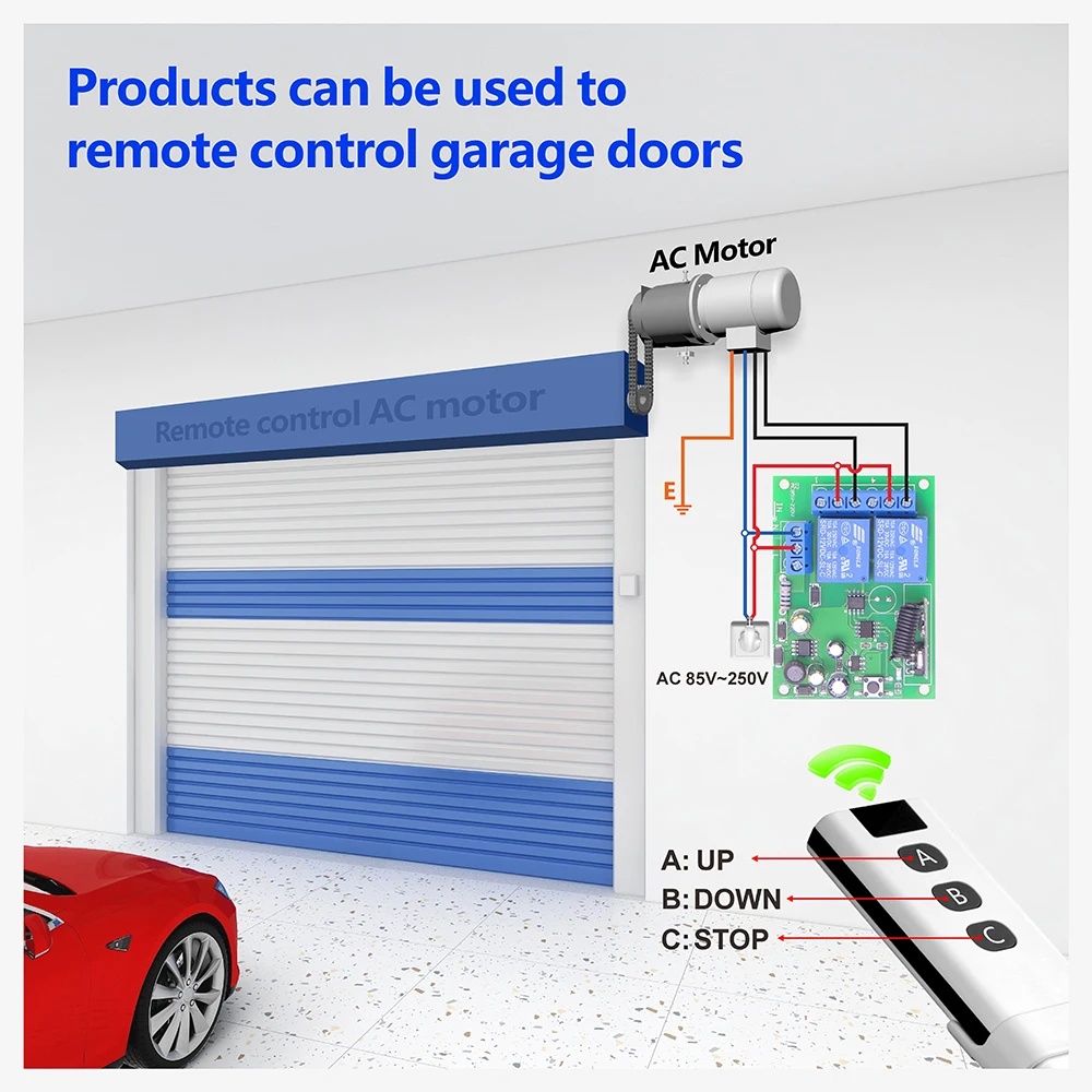 Interruttore di controllo remoto Wireless universale 433MHz modulo relè 110V 220V 2CH e trasmettitore da 60m per luce/cancello del Garage/gru/fai da te