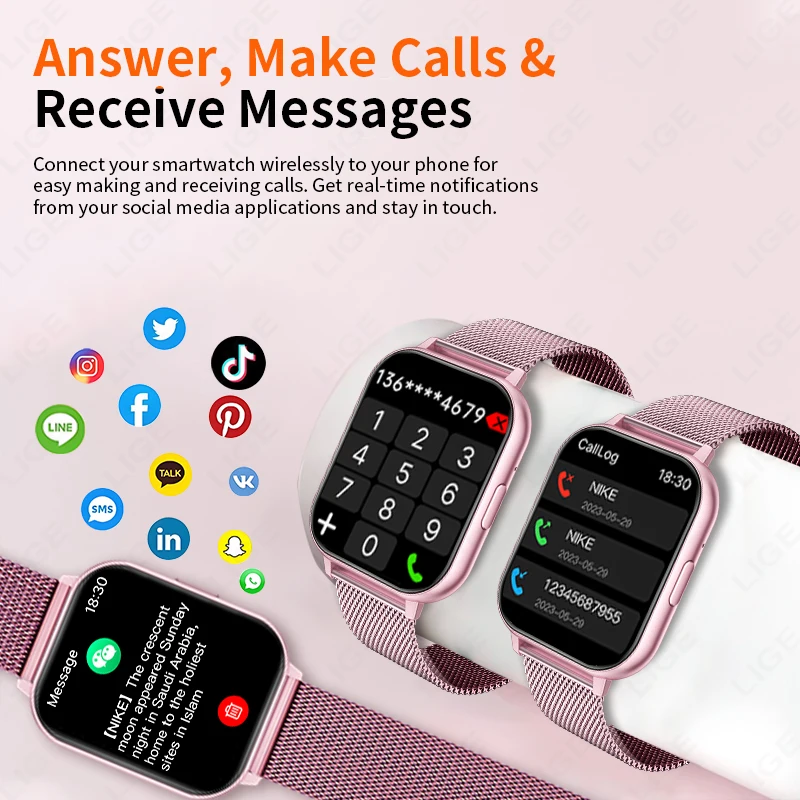 LIGE Smart Watch 1.83" HD Bluetooth Smartwatch Wireless Calls Men Women Smartwatches Fitness Bracelet Custom Watch Face 2026 New