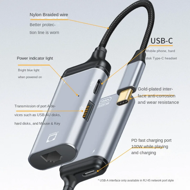 Adapter USB-C Type-C USB3.1 to 1000Mbps Gigabit Ethernet Network with Female PD Power Port for Laptop &