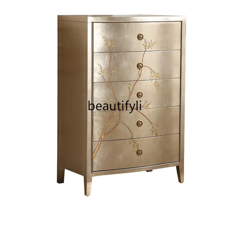 

French Retro Chest of Drawers Solid Wood Painted Bedroom Drawer Decorative Art Locker