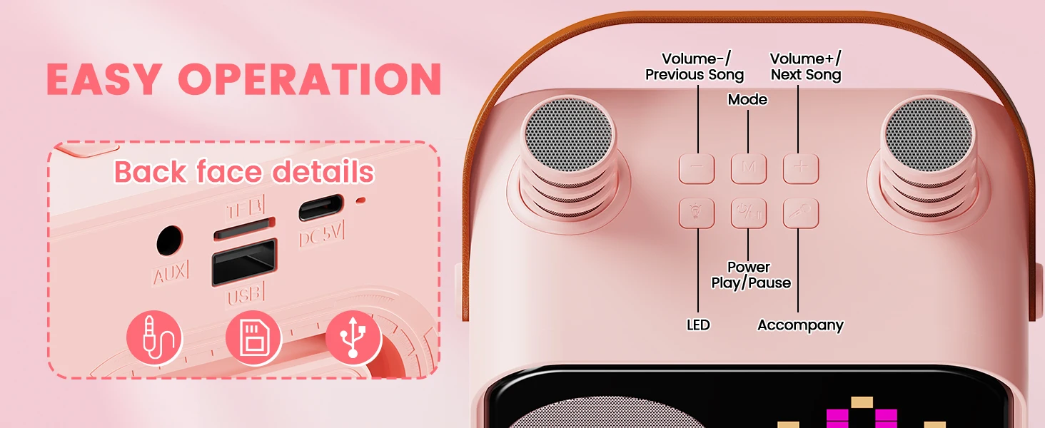 FanFun Bluetooth Speaker, Karaoke Machine for Kids, Portable Speaker with Microphone, 15 Animated Mode, 4 Funny Magic Voices
