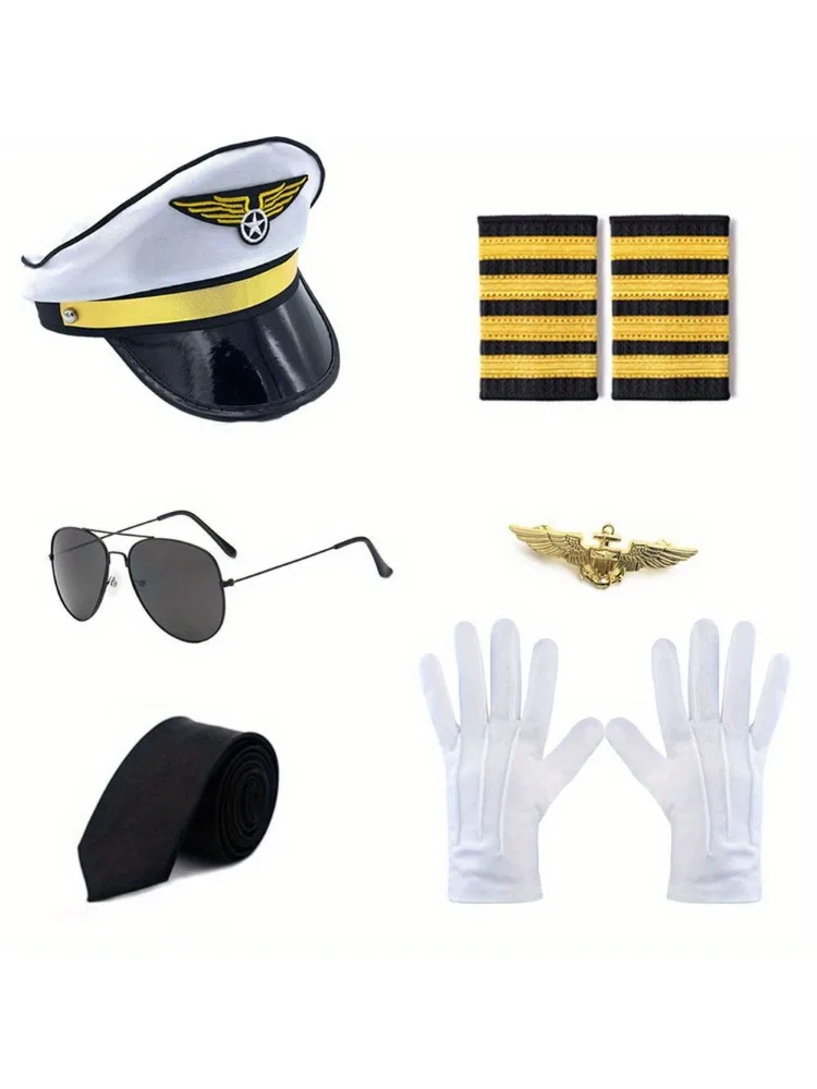 Complete pilot clothing set Party clothing Aviation Pilot Pilot cap epaulette Sunglasses badge Tie accessories