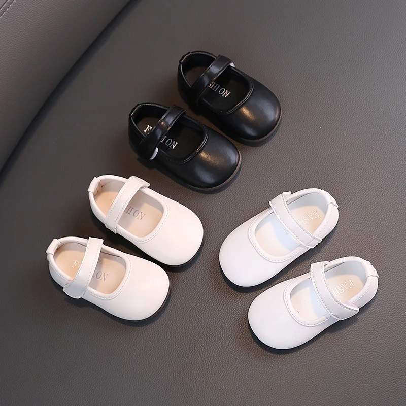 Spring Autumn Baby Girl Shoes Round Toe Black White Leather Shoes Cute Infant Princess First Walker Soft Sole Single