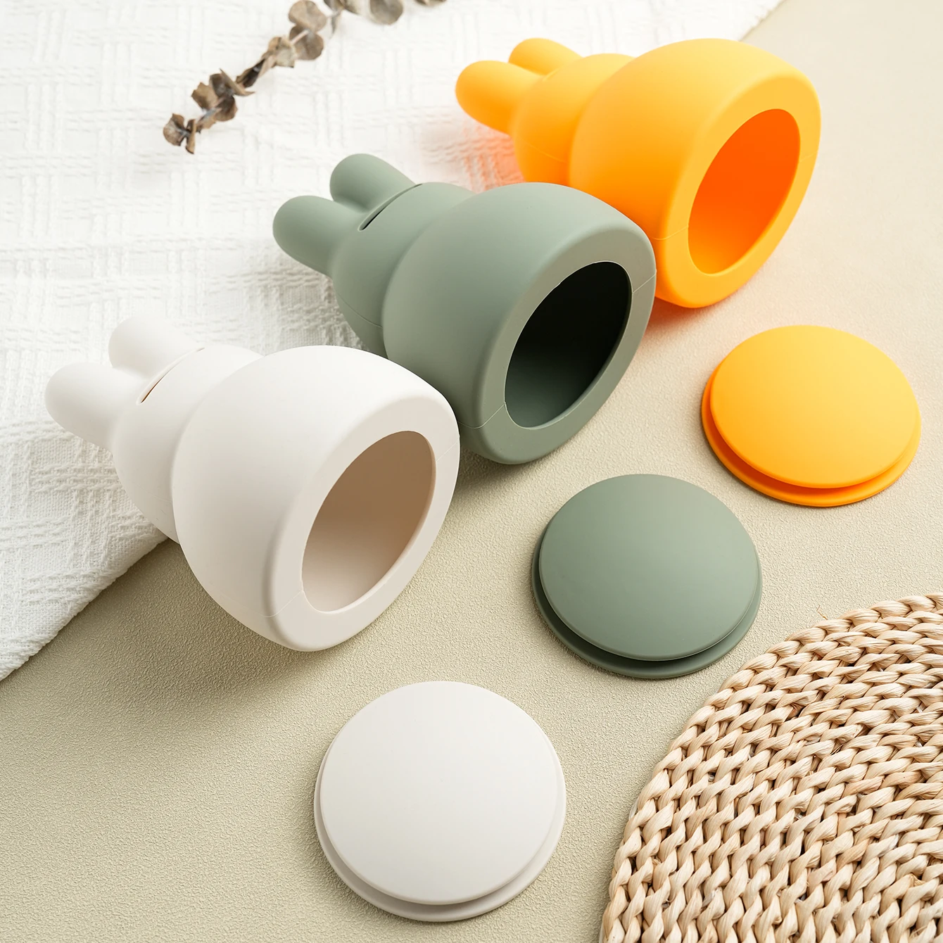 1PCS Silicone Baby Piggy Bank Cute Rabbit Shape Baby Products Solid Color Coin Bank Practical Gifts For Boys And Girls