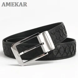 Genuine Snakeskin Leather Belt Men Luxury Python Belt Snake Skin Waist Belts 38mm Stainless Steel Buckle Strap For Suits