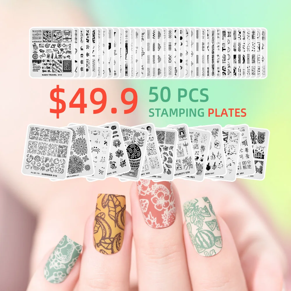 KADS 50pcs Nail Art Stamp Plates Set Stamping Template Kit Flowers Leaves Lace Image Stamp Plate Manicuring DIY Printing Tools 2