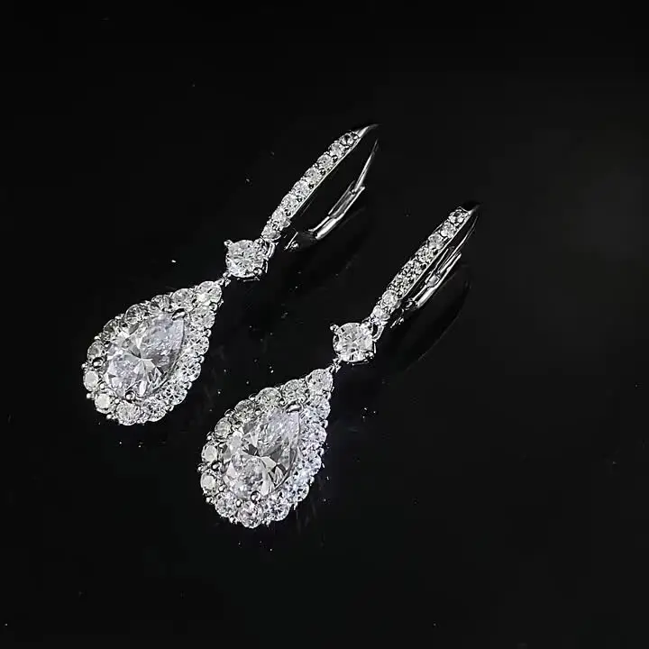 Женские серьги из серебра 100% пробы с муассанитом 6 Х9 мм