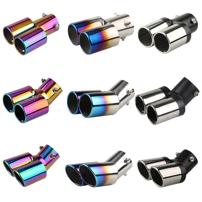 1PCS Automobile Tail Dual Outlet Exhaust Tip Stainless Steel Slant Rolled Edge Auto Muffler Modified Universal Car Rear Tail