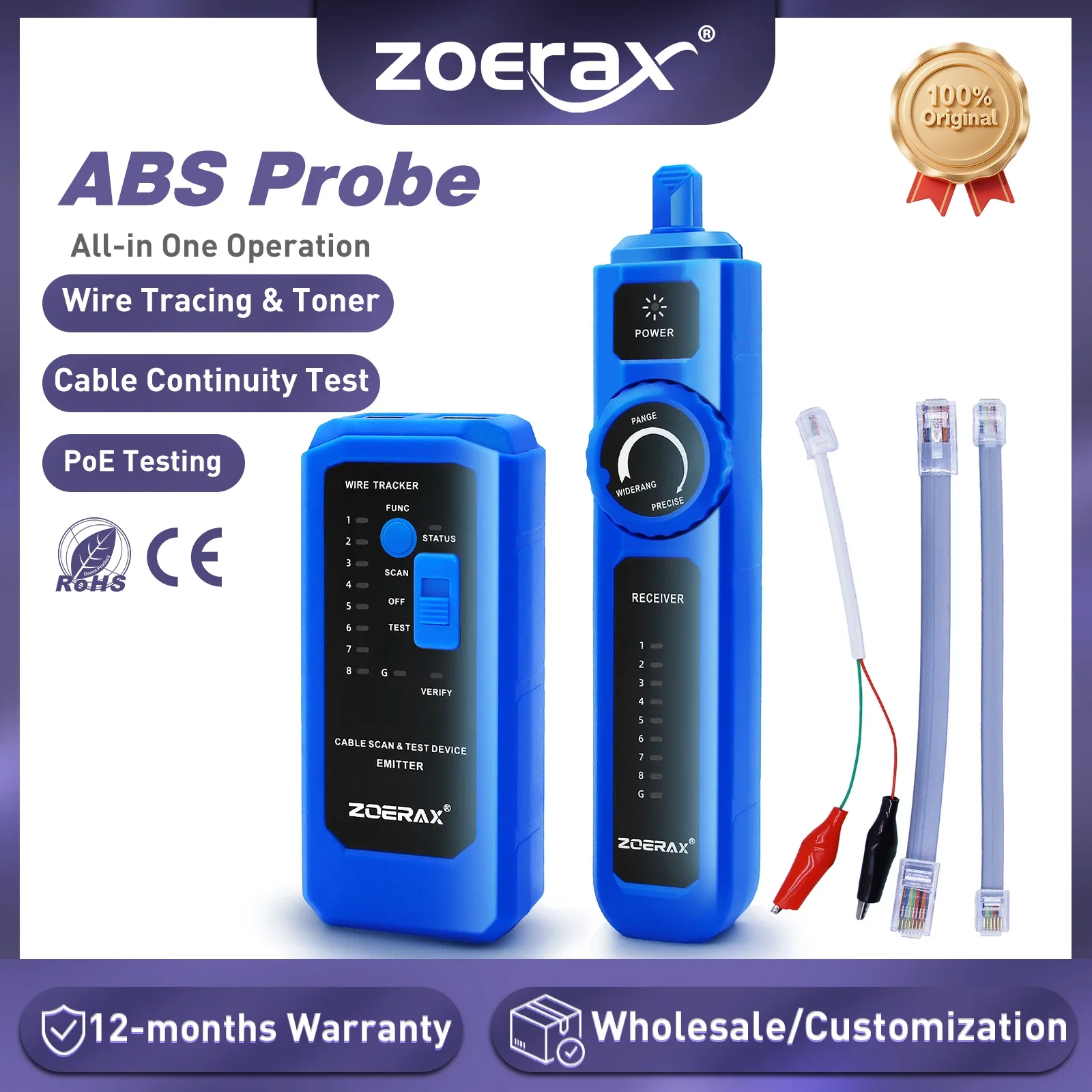 ZoeRax – testeur de câble réseau Ethernet LAN, POE RJ45 RJ11, traceur de fil téléphonique, sonde ABS améliorée, détecteur de ligne haute sensibilité