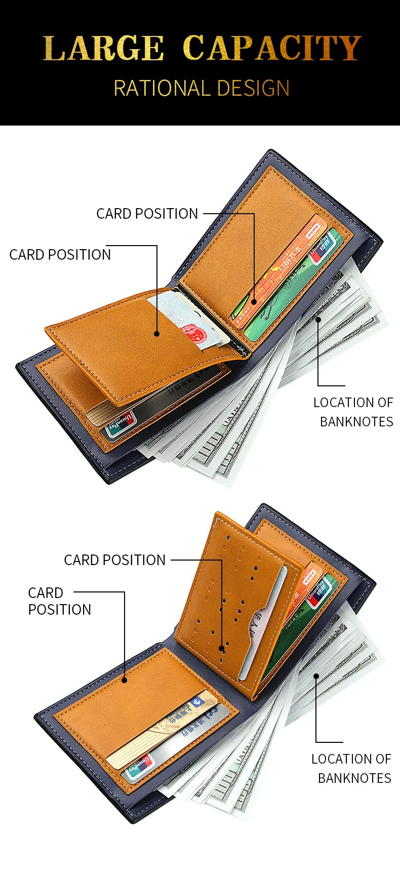 New Simple Stripe Embossing Leather Wallet Three-fold Leather Multiple Card Slots Card Holder Coin Wallet 4