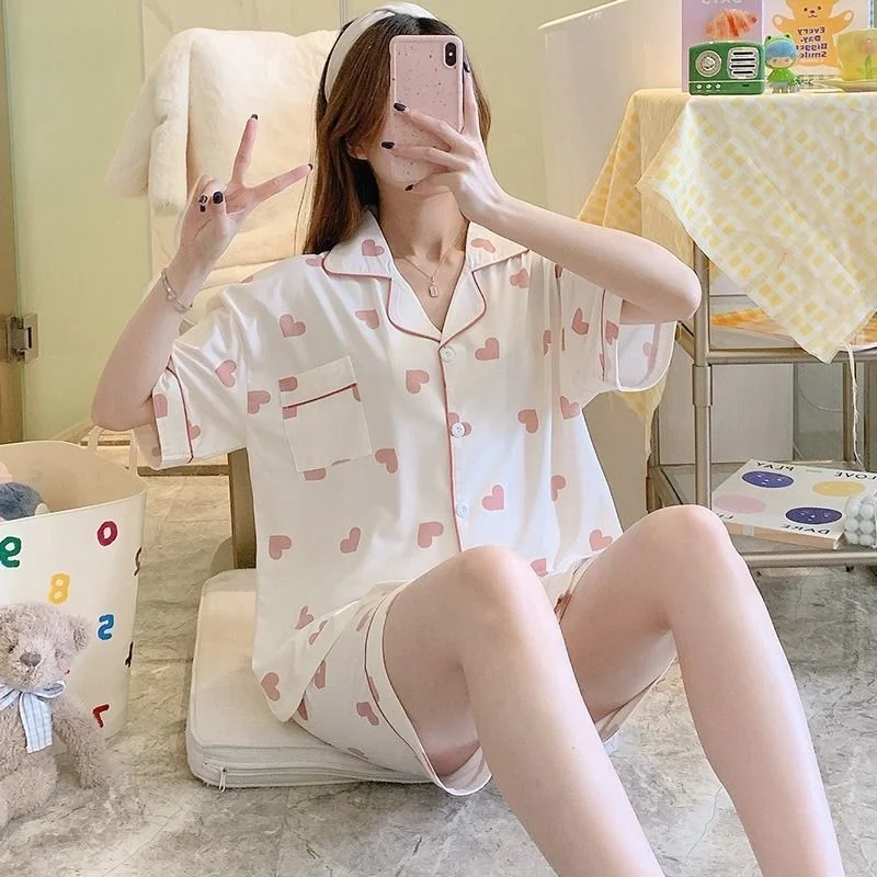 

Women's Pajamas Summer Thin Short Sleeve Pajama Shorts Loose Cute Two Piece Outfits For Women Kawaii Clothing Sets Harajuku
