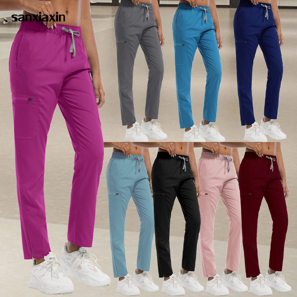 Multicolor Zip Straight Trousers Scrubs Pants Hospital Doctor Nurse Work Bottoms Spa Trousers Medical Surgical Pants Accessories medical scrubs pants lab surgical work pants unisex doctor nurse uniform bottoms dentist pet grooming uniforms jogging pants