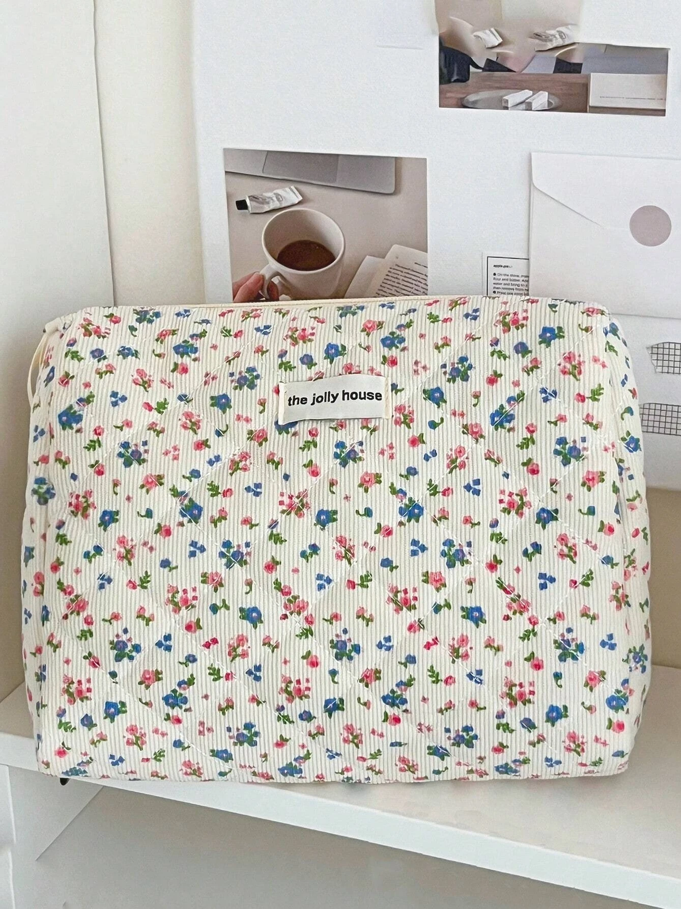 Lovely Floral Stitching Corduroy Cosmetic Bag For Storing Skin Care ltems Lipsticks Accessories Travel Necessity Birthday Gift 4