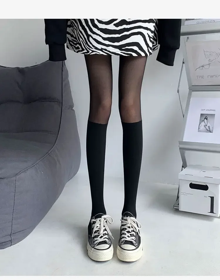 Sexy Patchwork Farbe Frauen Strumpfhosen Gefälschte Strümpfe Oberschenkel Hohe Strümpfe Schwarz Farbe Seide Socken Japanischen Stil JK Socke – Detail 9