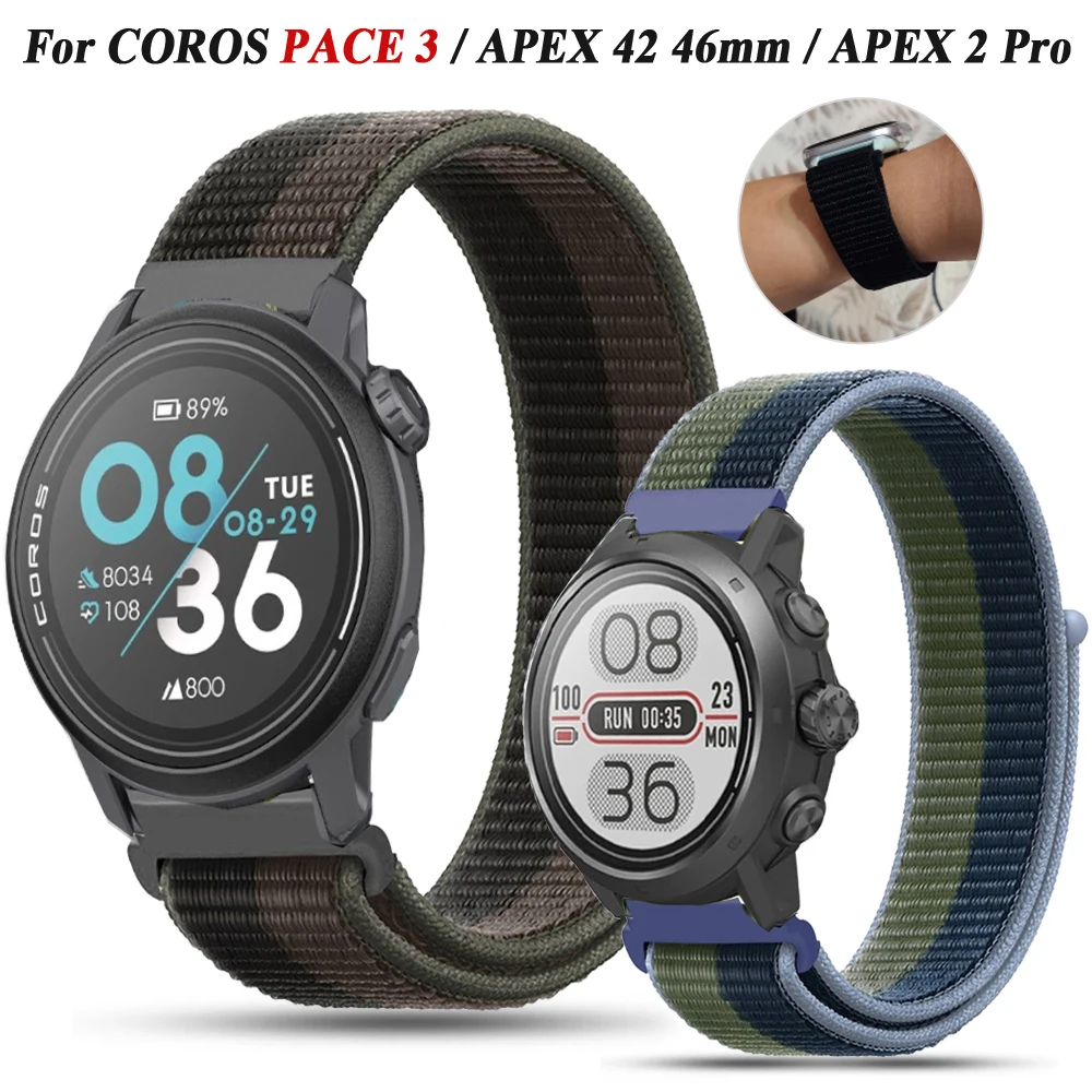   COROS PACE 3 APEX 2 Pro APEX Pro APEX Pro APEX용 교체 스트랩, 스마트워치 밴드 후크 루프, 나일론 팔찌, 22mm, 20mm, 42mm, 46mm 