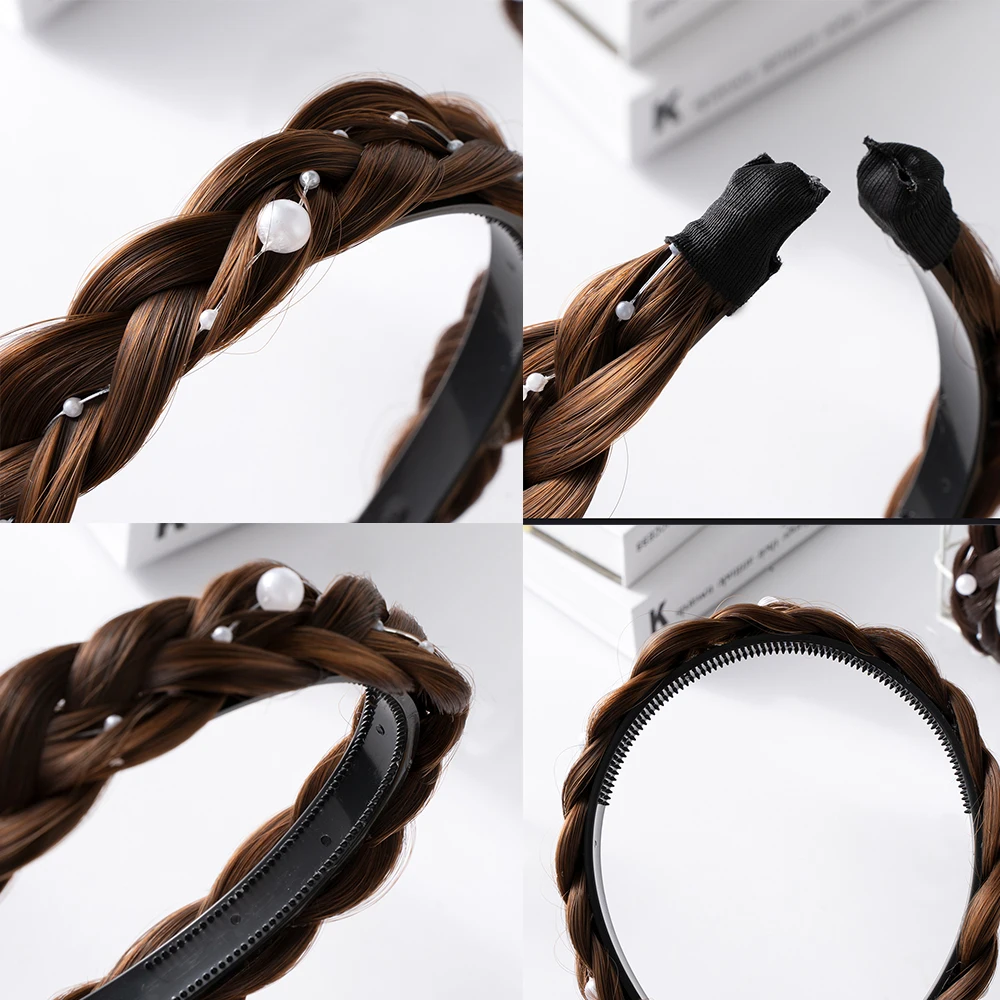 Pearl Twist Braid Hair Band For Women Toothed Non-slip Hair