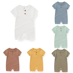 Kiddiezoom 1 PCS Fashion Four Seasons Unisex Solid Short Sleeve Baby Boy Girl Rompers 100%Cotton Soft Newborn Jumpsuit Clothes