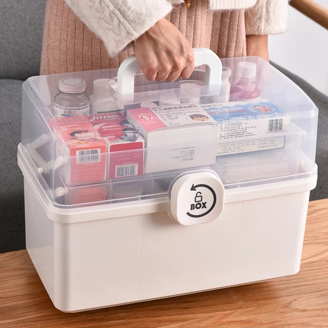 Large Capacity 3 Layer Folding Medicine Bins First Aid Kit Commonly Used Medicine  Storage Box Family Emergency Pill Organizer - AliExpress