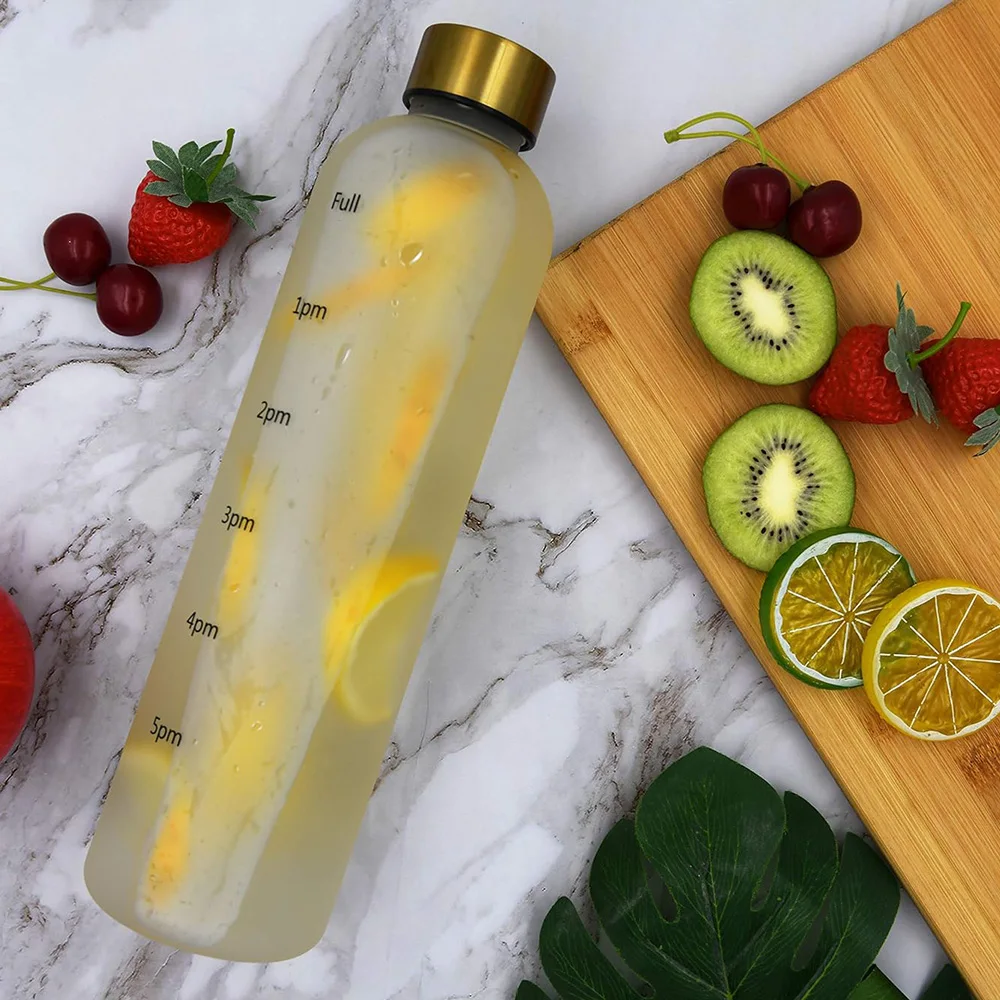 Sports Water Bottle Portable 1000ML with Time Marker Leakproof for Travel Picnic Camping Cycling