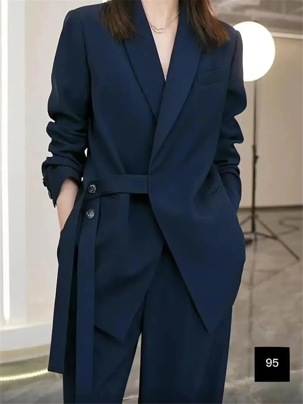 

Y2Kformal Dresses2024 Autumn New Extra-Size Women'S Slimming Fashion Loose And Thin Coat Suit Wide-Leg Pants Two-Piece Set