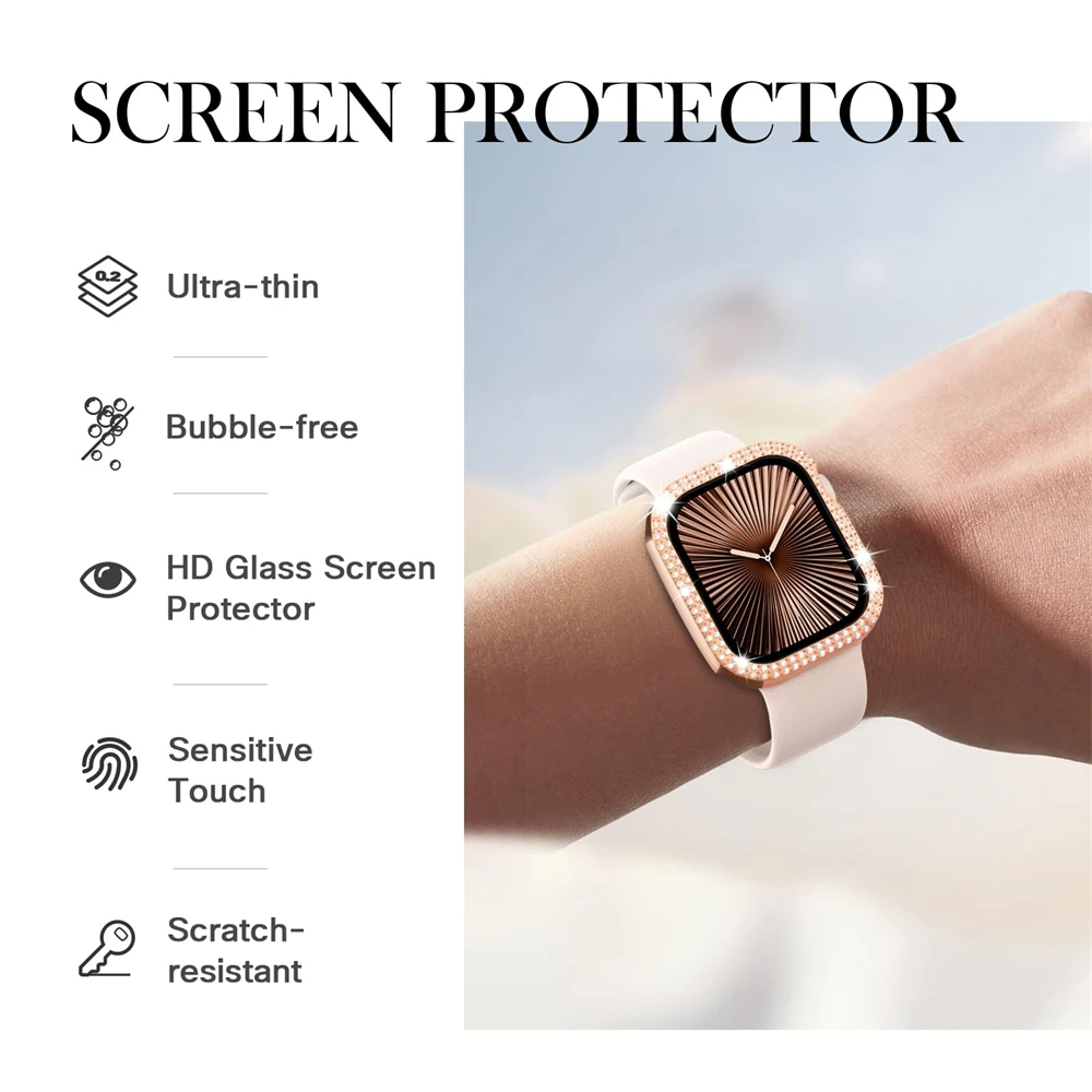 Sparkling Diamond Apple Watch Case with Tempered Glass & Bling Bumper Screen Protector
