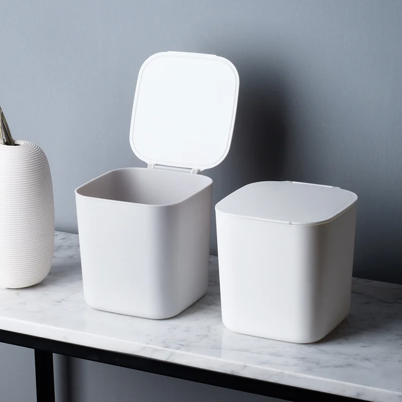 

Mini Desktop Bin Small Trash Can Tube with Cover Bedroom Trash Can Garbage Can Clean Workspace Storage Box Home Desk Dustbin
