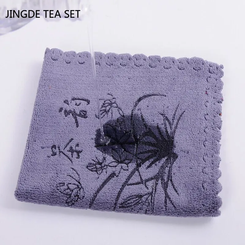 Bamboo Fiber Thickened Tea Towel Household Absorbent Printing Multi-layer Square Towel Table Mat Pad Coaster Tea Set Accessories