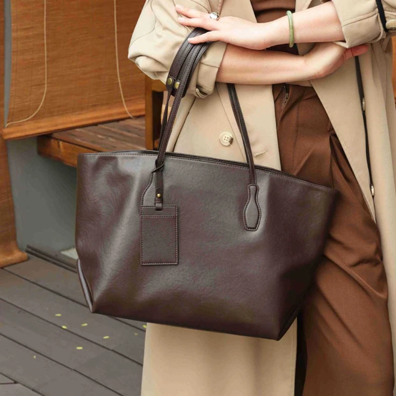 BURMINSA Borsa tote da lavoro in vera pelle retrò per donna Borse a tracolla per laptop di grande capacità Borse shopper in morbida pelle di vacchetta - immagine 2