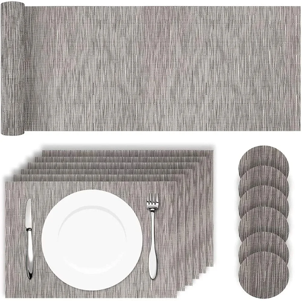 Set 6 Tovagliette E Runner In PVC - Antiscivolo, Lavabili, Grigio, Per Tavolo Da Pranzo - Foto 12
