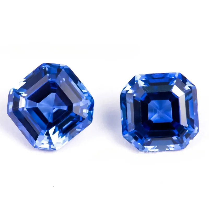 

6-8mm Asscher Cut Lab Grown Sapphire Loose Bead High Quality Geometric Shape Blue Gemstone Stone for Diy Jewelry Dropshipping