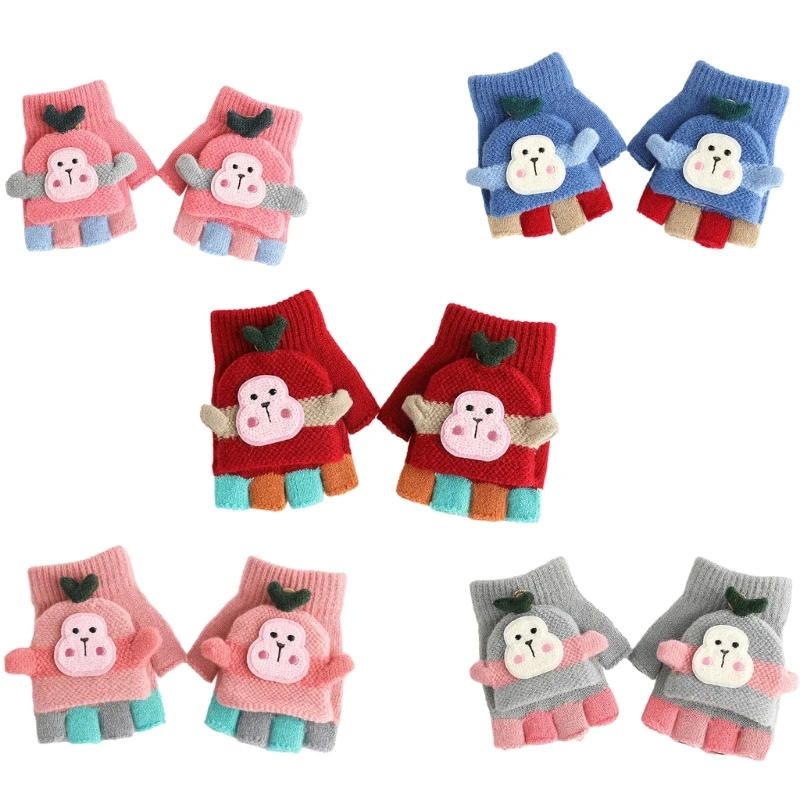 

Half Finger Mitten Convertible Flip Cover Gloves Knit Glove Lovely Gift for Kids