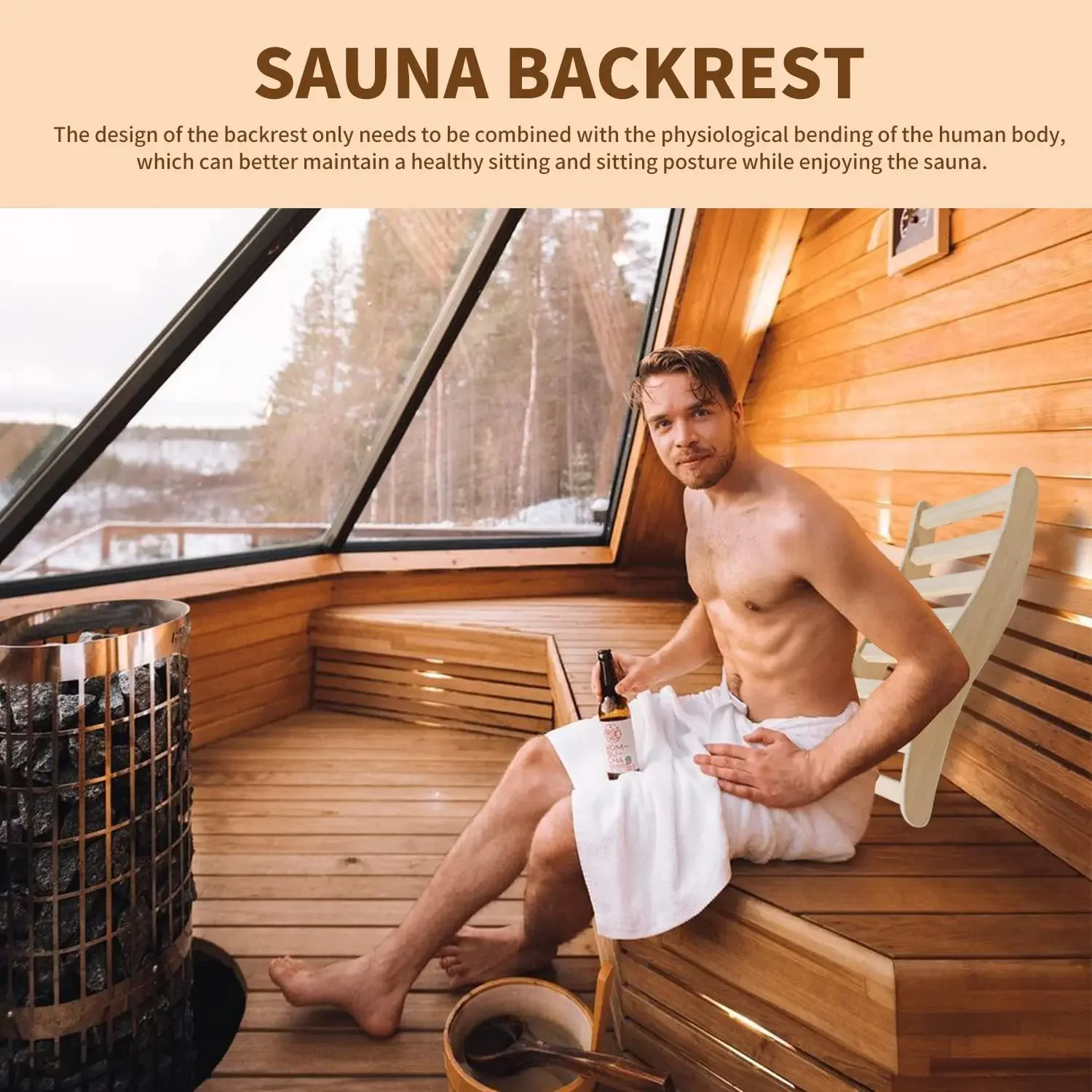 Sauna Backrest,S-Shape Canadian Natural Wood Hemlock Sauna Chair with Back, Non-Toxic Sauna Accessories Bench 4