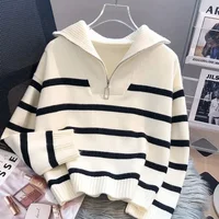 Sweater pullover women Spring and Autumn underwear New zipper stripe underlay short style popular premium sweater female - Image 3