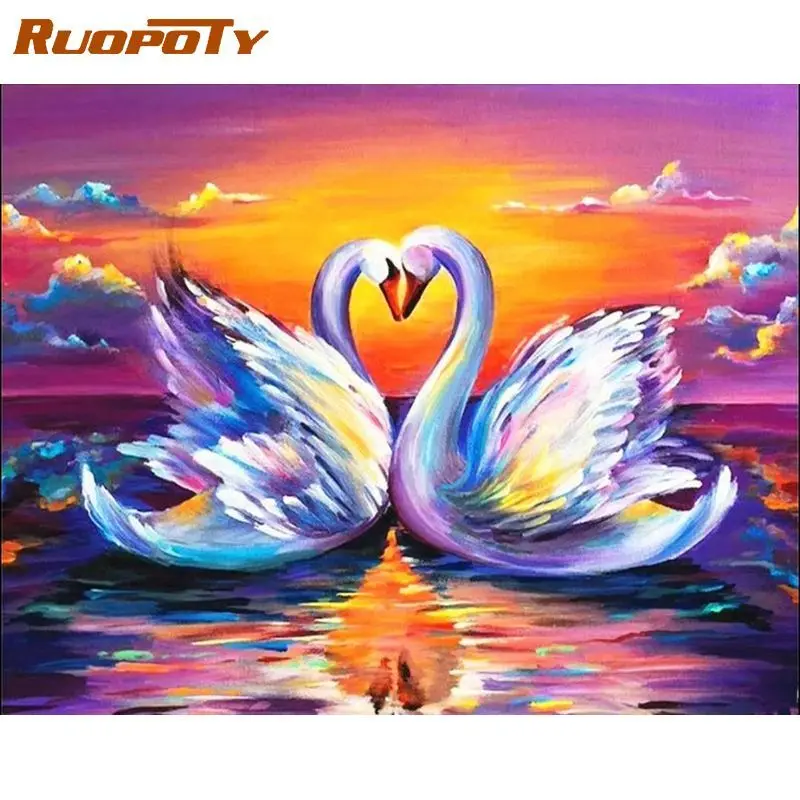 

RUOPOTY Frame Diy Painting By Numbers Swan Animals Handpainted On Canvas Personalized Gift Paint With Numbers For Crafts Kits