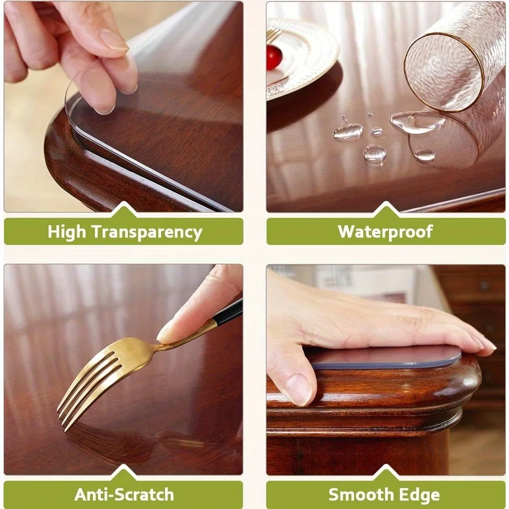 1pc 2mm Transparent Tablecloth Table Mat, 2mm Thick Waterproof, Transparent Table Mat, Suitable For Dining Table, Coffee
