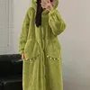 Plus Size Cartoon Long Robe Couple Models Hooded Pajamas Facecloth Bathrobe Autumn and Winter Coral Fleece Robe Women Homewear 6